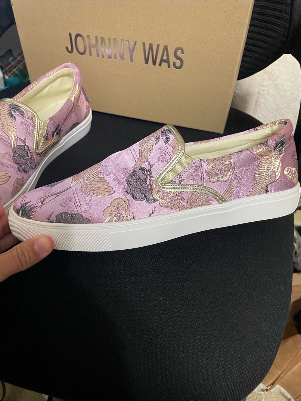 Johnny Was Crane slip on sneakers violet satin size 9